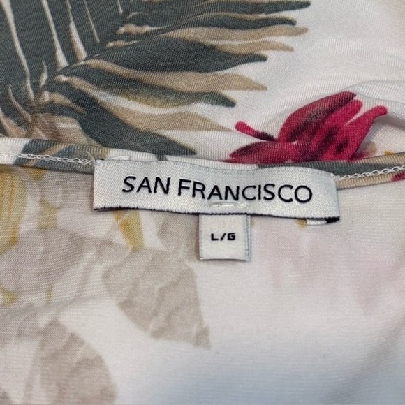San Francisco, Floral Knee-Length Belted Dress, Large, White, Pink, Yellow πΈ - Picture 4 of 11
